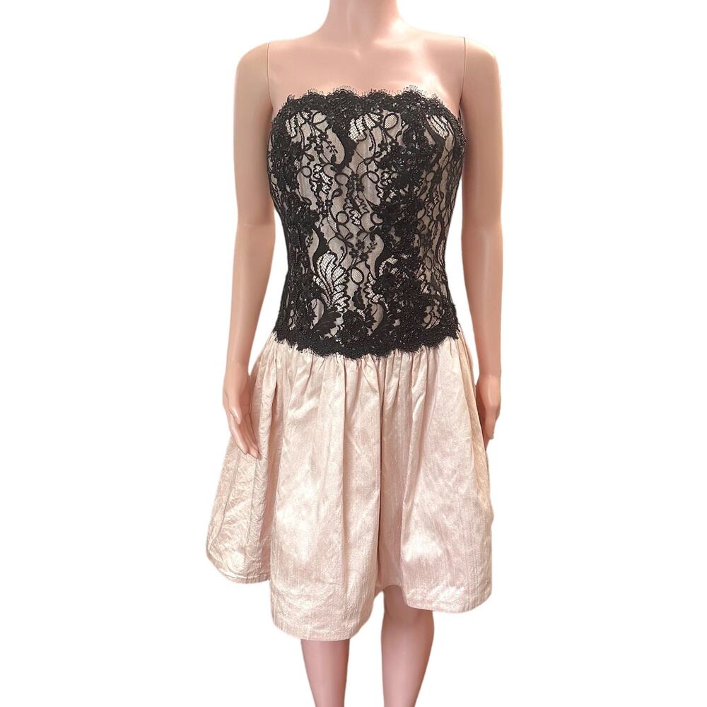 Chris Kole Silk Strapless Cocktail Dress Mini Above Knee Pink & Black Size 12